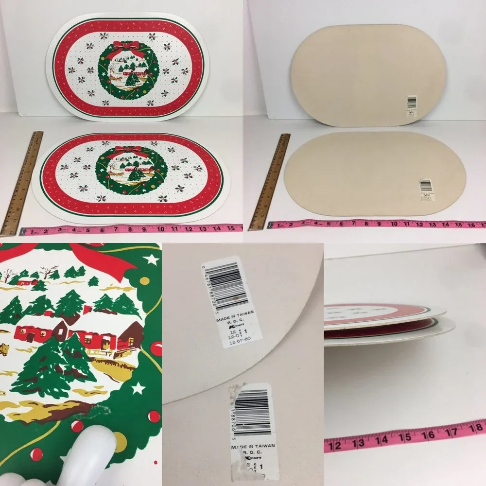 Vtg Lot of 7 Christmas Holiday Winter Vinyl Placemats Kitchen Dinner Dining READ